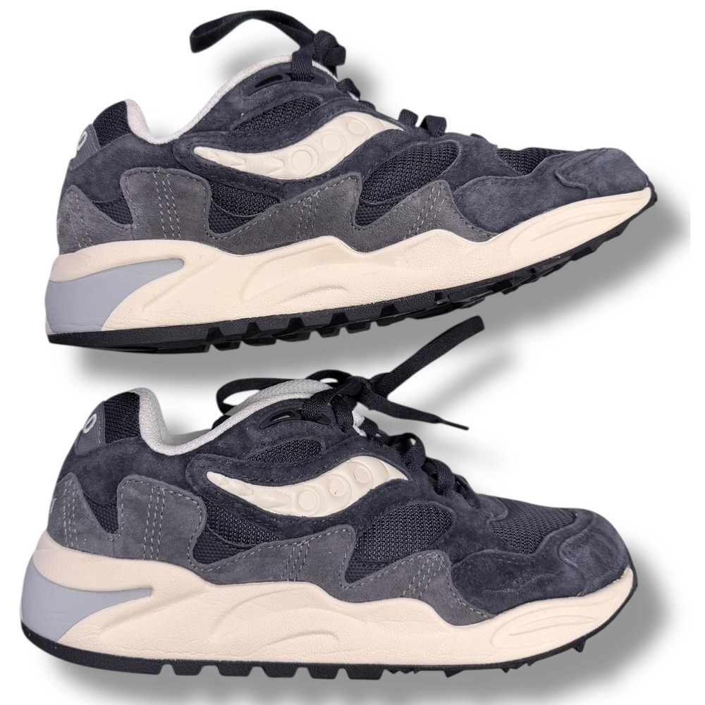 Saucony Grid Shadow 2 Essential Navy Cream Suede Mesh Sneakers Women US 5
